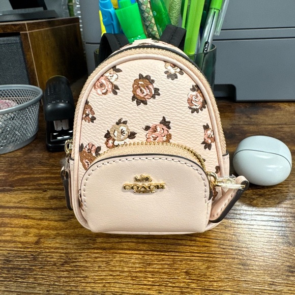 NWT Coach Mini Court Backpack Bag Charm With Rosette Print - Picture 3 of 10